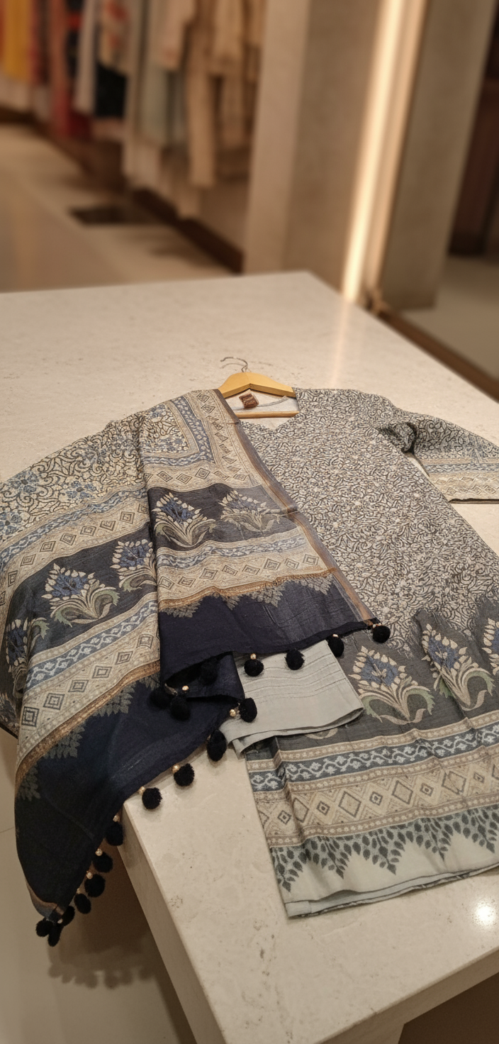 Printed Cotton Silk Kurta Set