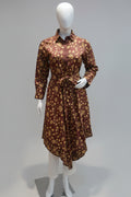 Maroon & Gold Floral Print symmetrical Shirt Dress