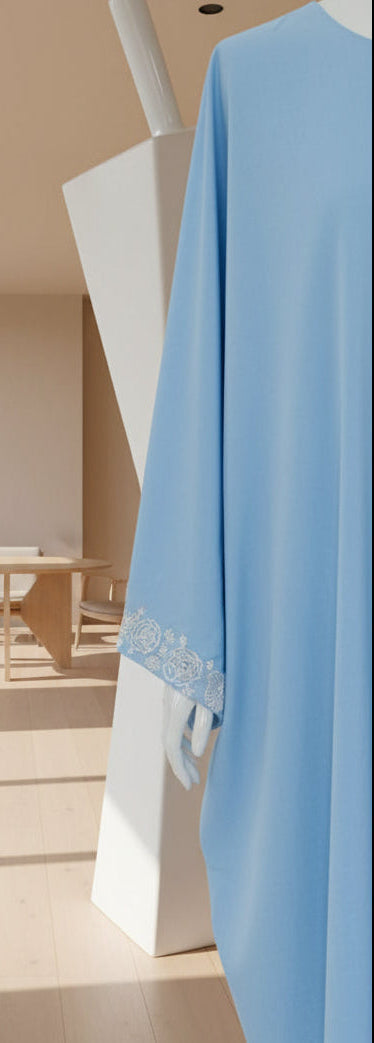 The Celestial Hand-Embroidered Powder Blue Viscose-Cotton Straight Kurta