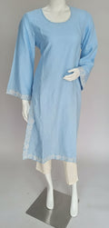 The Celestial Hand-Embroidered Powder Blue Viscose-Cotton Straight Kurta