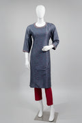 Silk Chanderi Printed  Kurta with neck embroidered and Solid contrast pant