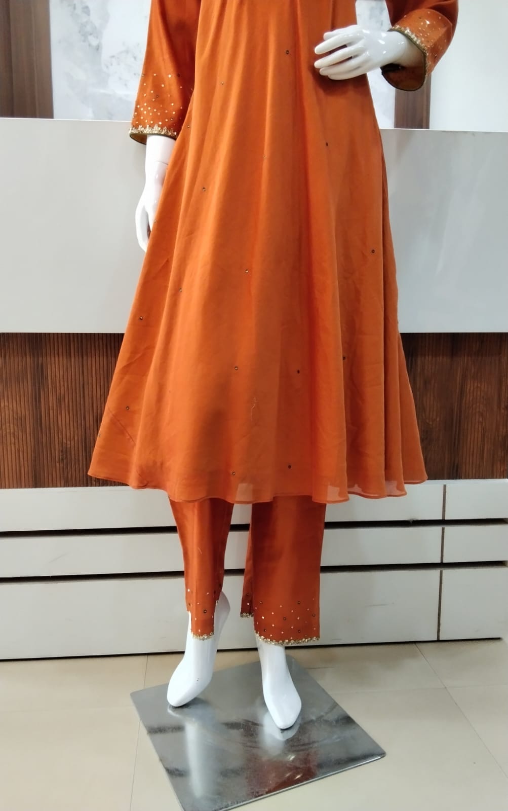 Embroidered Rust Umbrella Frock with pant