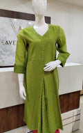 Green Zari Striped Straight Kurta with Box Pleat