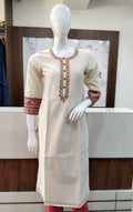 Staight kurta with embroidery on round neck