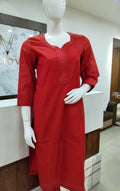 Orange Staight Kurta with Anchor Design on Neck