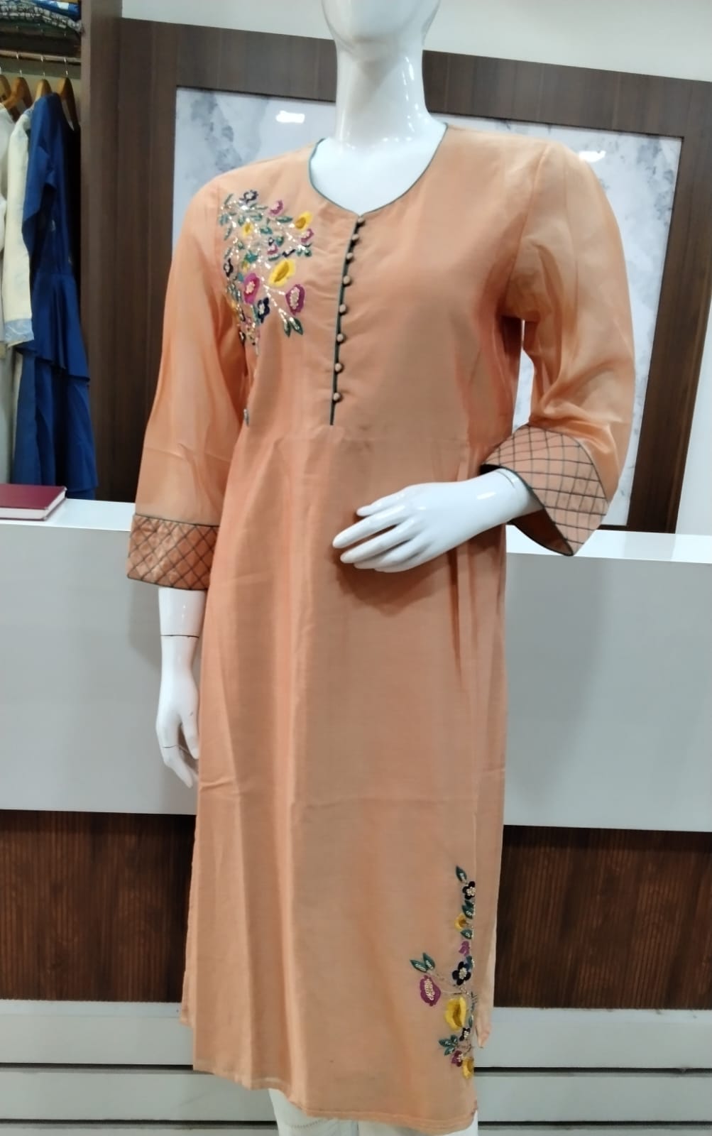 Straight Cotton Silk Kurta With Hand Embroidery