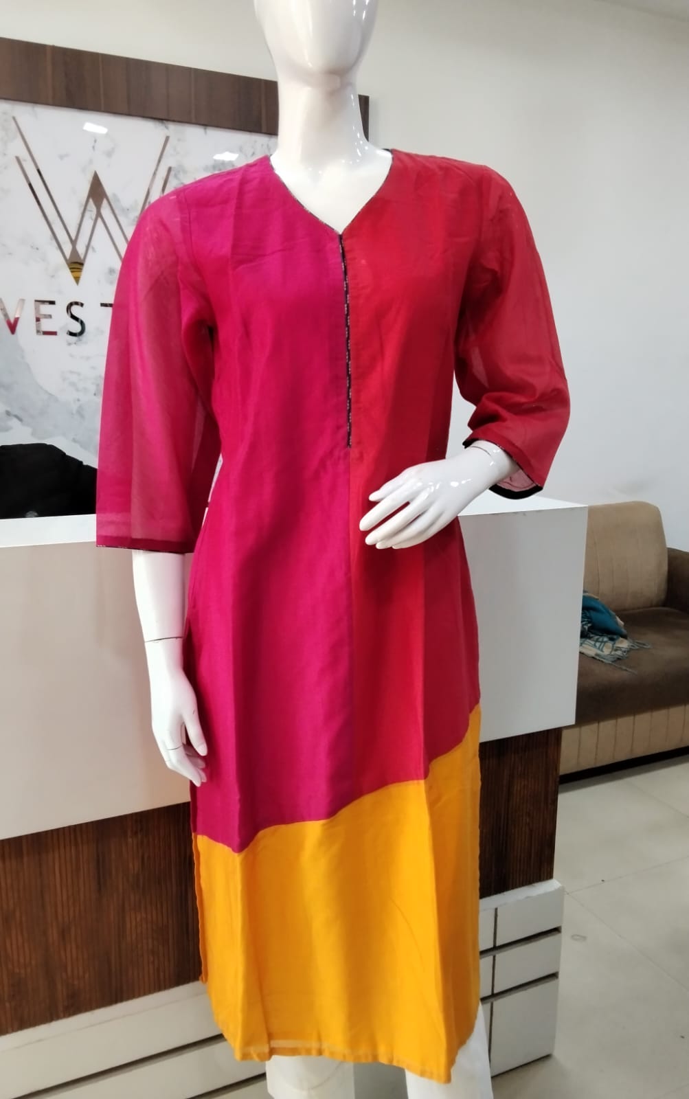 Multi Colour SilkChanderi Straight Kurta