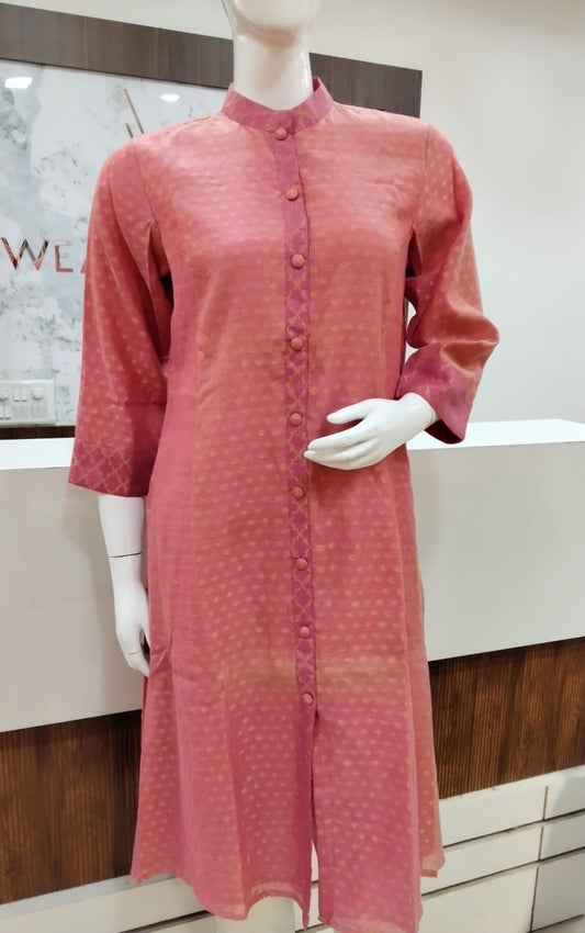 Silk Chanderi Cutwork front Slit Straight Kurta