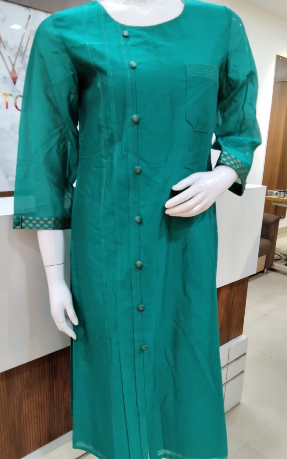 Cotton Silk one side pleated kurta