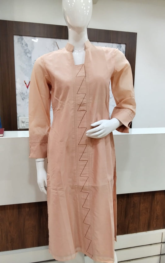 Half collar Anchor Design Straight Silk Chanderi Kurta