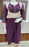 Silk Chanderi Wine coloured straight Kurta with overlap waist court