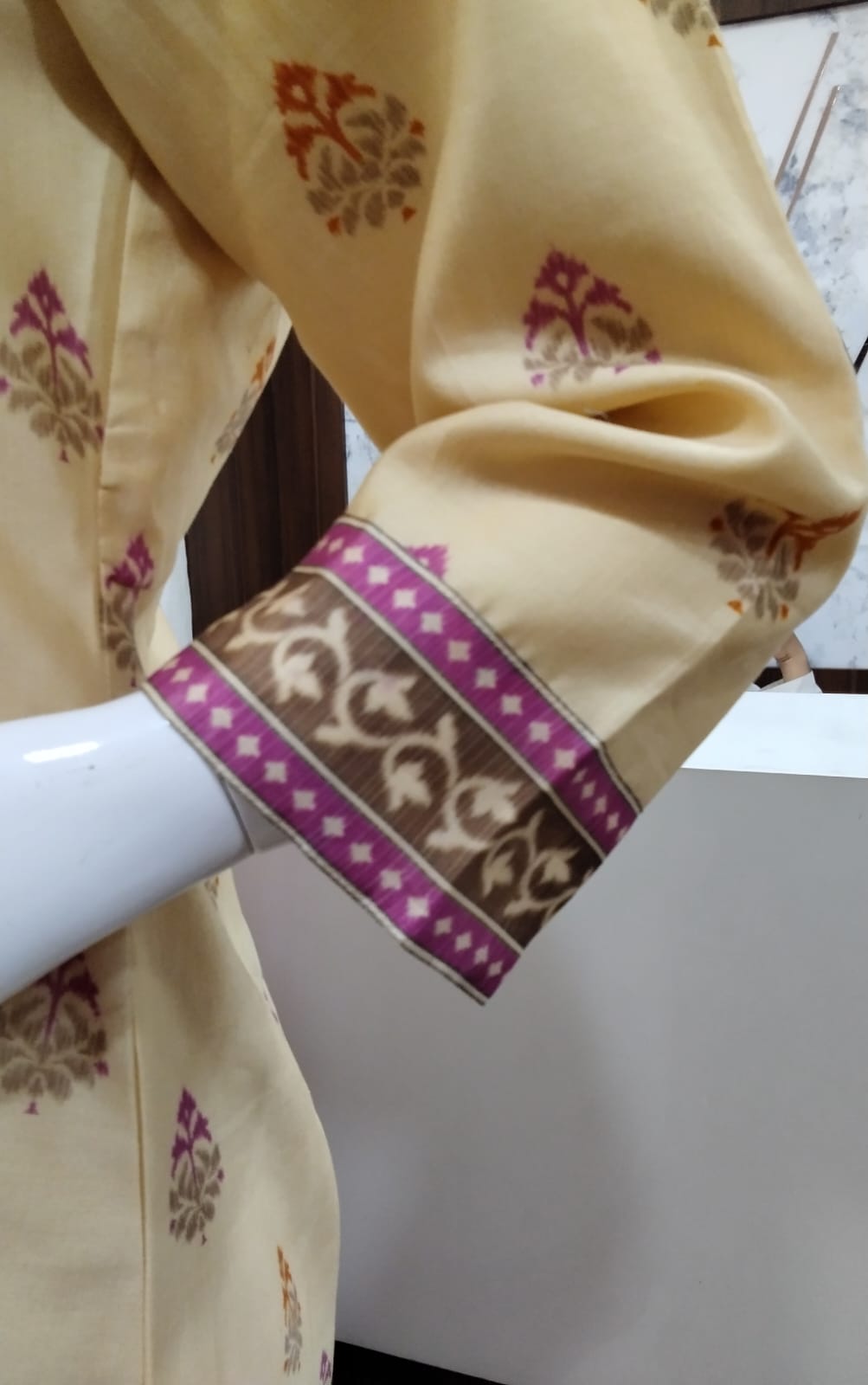 Digital Print hand embroidery detailed Kurta Set with solid bottom