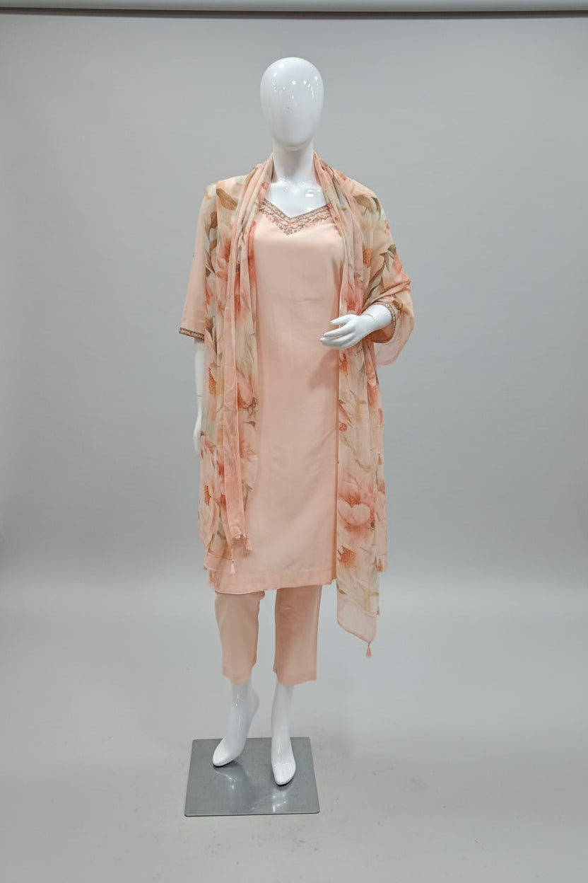 Pastel Peach Floral Salwar Suit Set