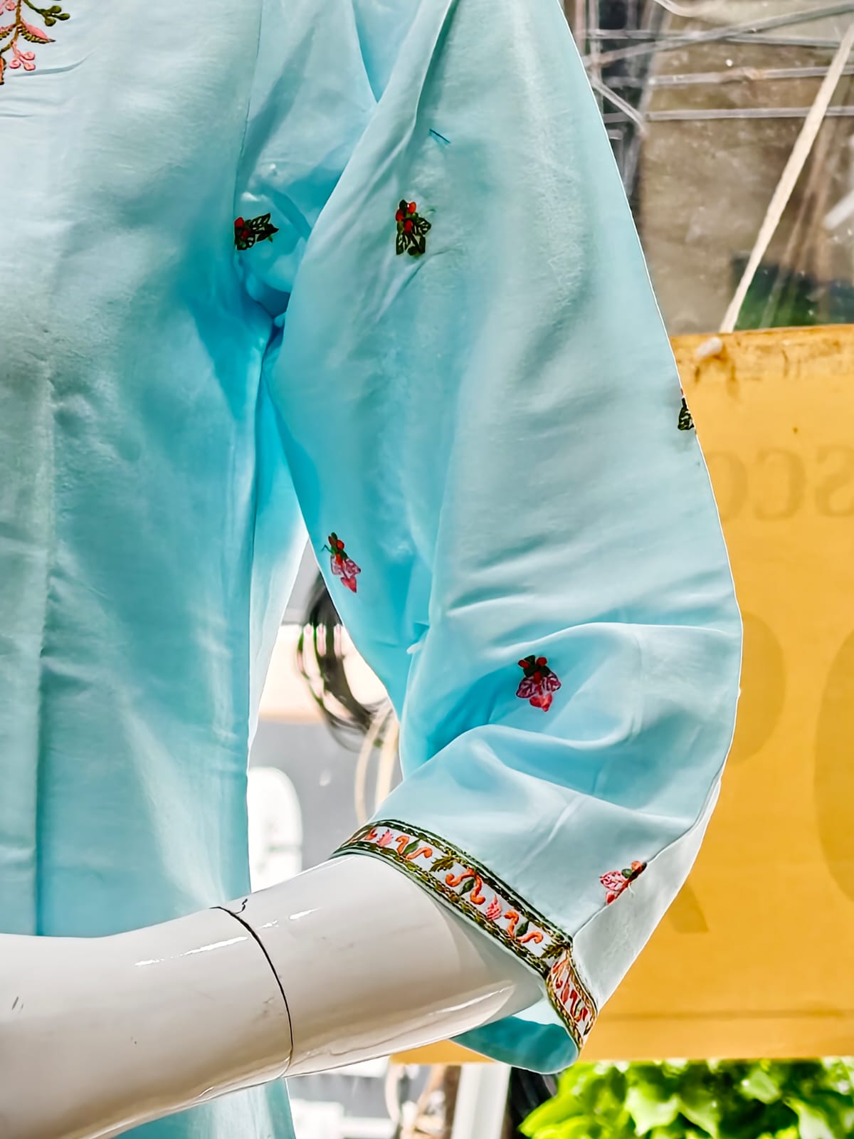 Sky Blue Embroidered Suit with Floral Dupatta