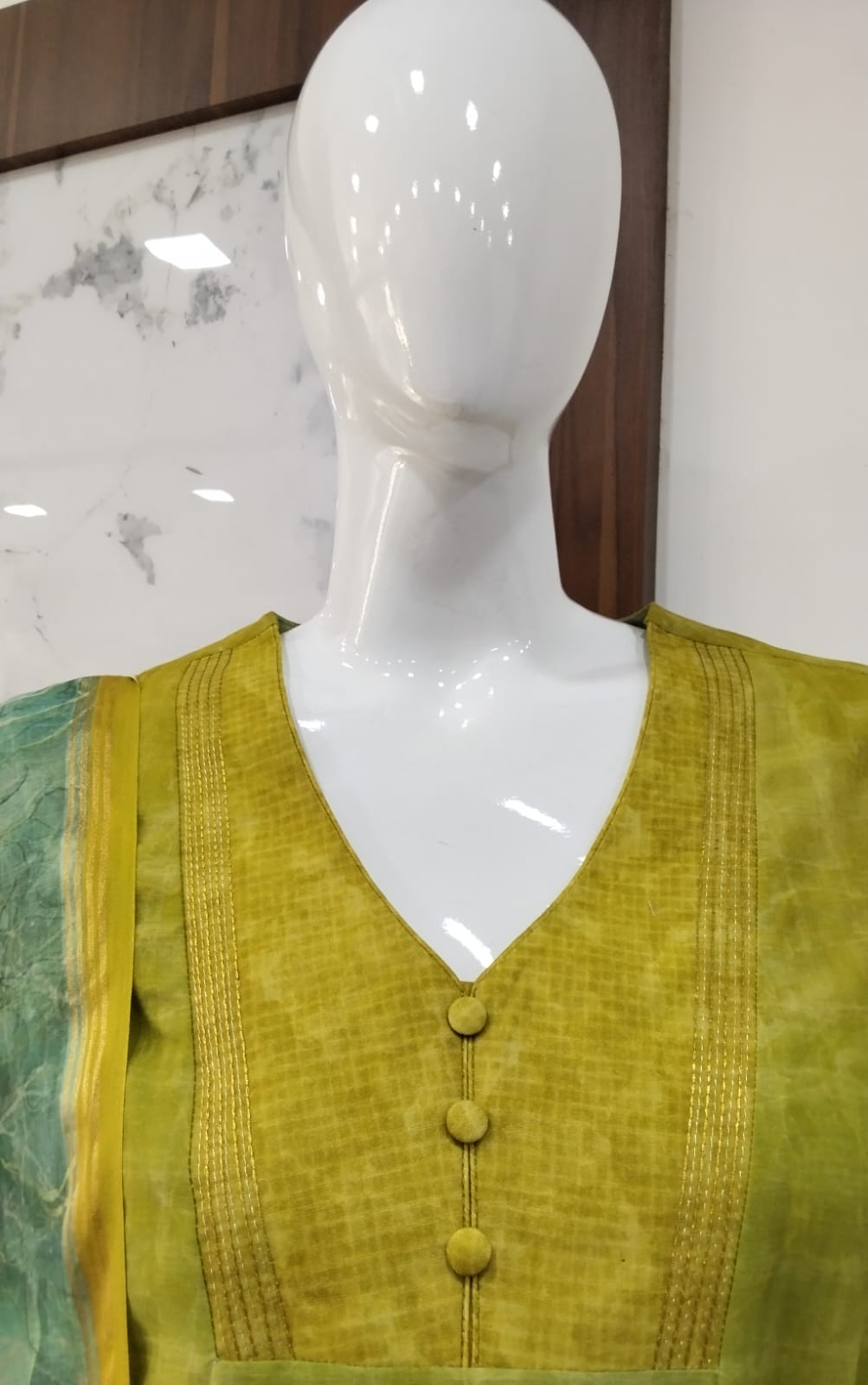 Olive & Sage Ombré Silk Blend Kurta Set with Floral Dupatta