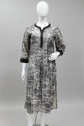 Monochrome Charcoal Grey Cotton Silk Block Printed Kurti with Solid Black Trim