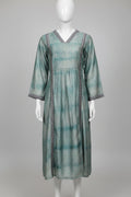 Seafoam Green Paisley Print Cotton Silk Anarkali Kurti with Indigo Border Accents