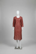 Rust Red Cotton Silk Block Printed Kurti with Cuffed Balloon Sleeves