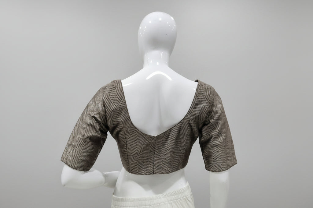 Geometric Woven Brocade Readymade Blouse (Taupe & Bronze)