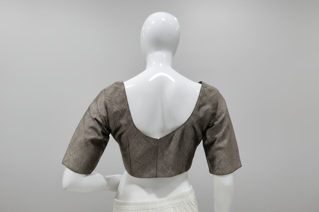 Geometric Woven Brocade Readymade Blouse (Taupe & Bronze)