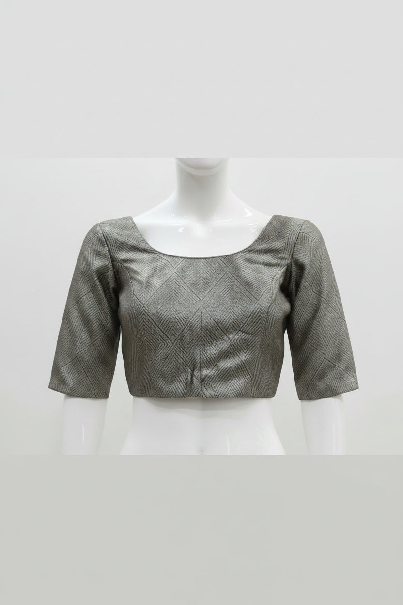 Geometric Woven Brocade Readymade Blouse (Taupe & Bronze)