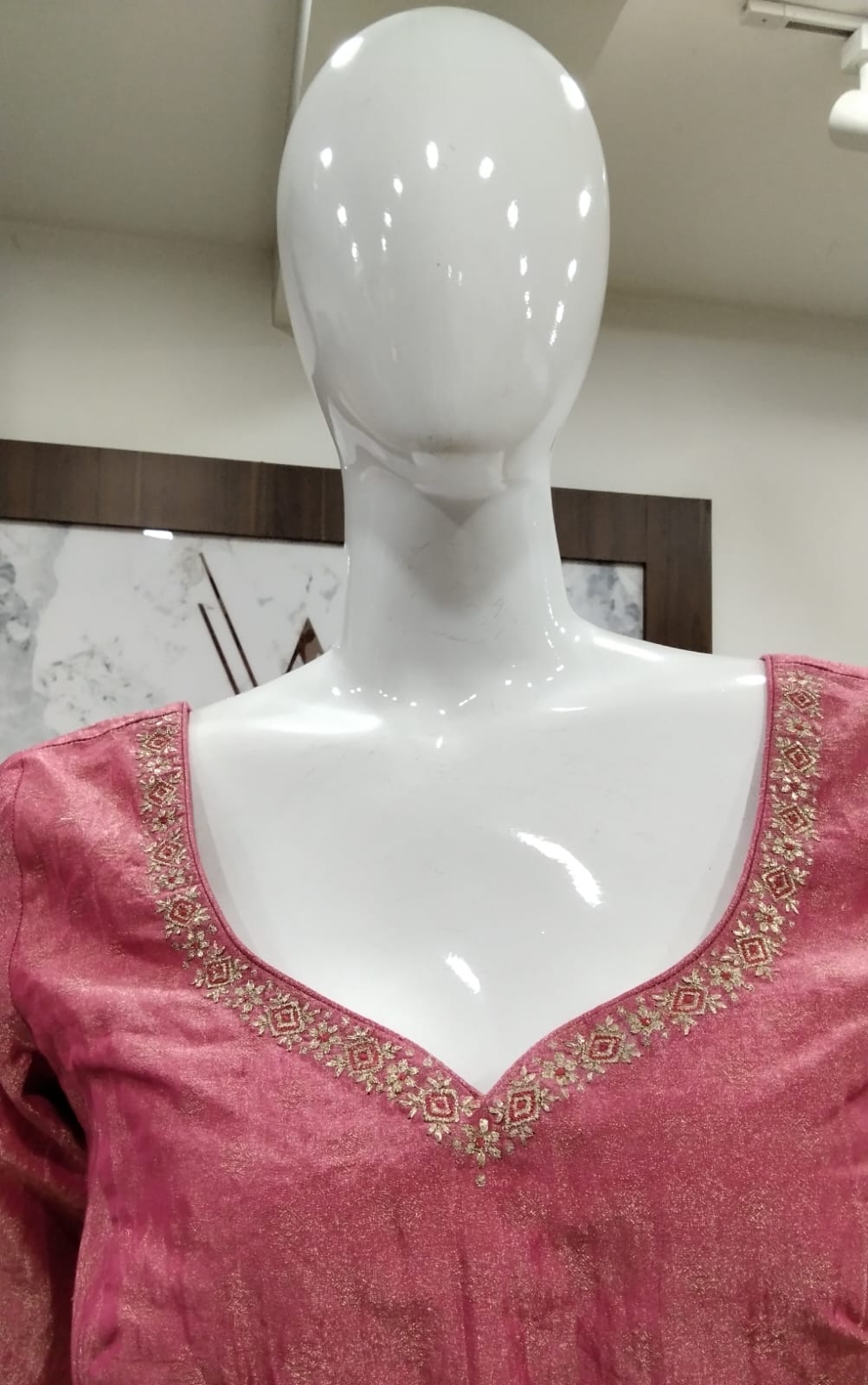 Dusty Rose Tissue-Silk Readymade Blouse with Embroidered Border Details