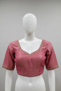 Dusty Rose Tissue-Silk Readymade Blouse with Embroidered Border Details
