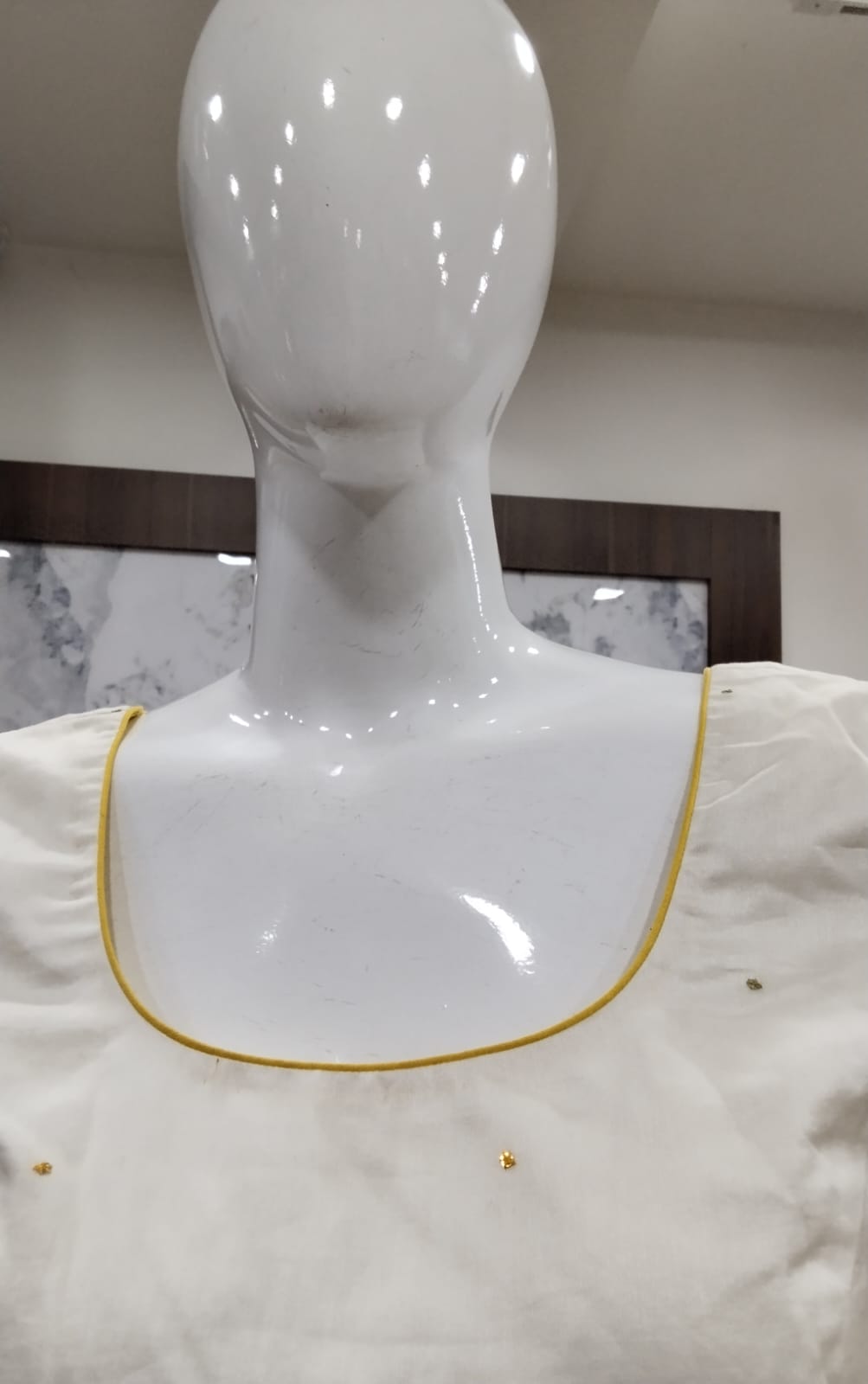 Off-White Chanderi Silk Readymade Blouse with Yellow Piping & Tiny Gold Bootis