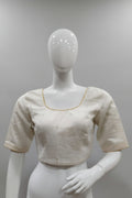Off-White Chanderi Silk Readymade Blouse with Yellow Piping & Tiny Gold Bootis