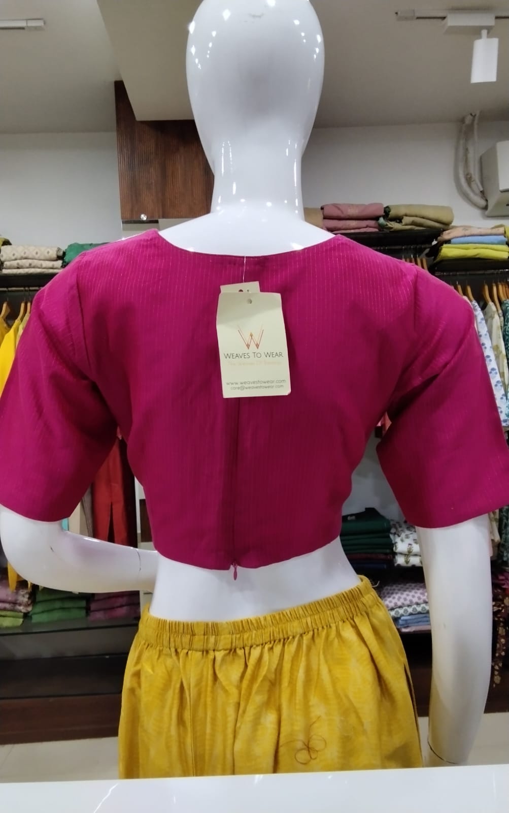 Vibrant Rani Pink Raw Silk-Blend Readymade Blouse with Gold Zari Stripes