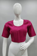 Vibrant Rani Pink Raw Silk-Blend Readymade Blouse with Gold Zari Stripes