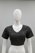 Classic Black & Gold Grid Check Readymade Blouse with Back Zip Closure