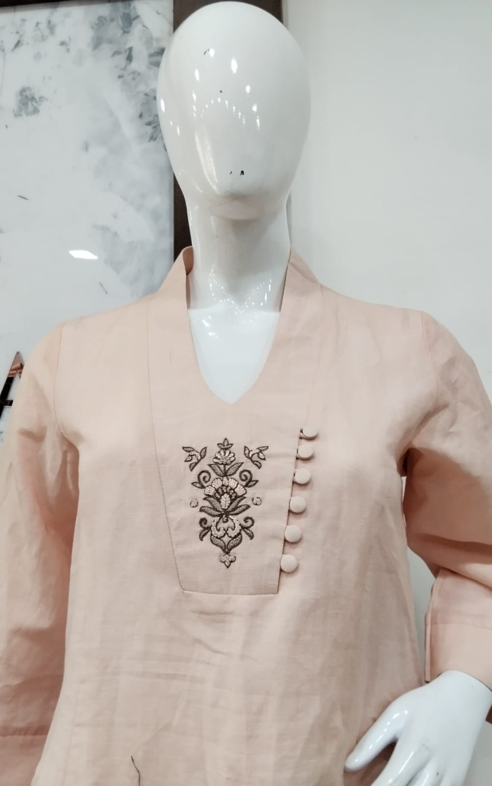 Elegant Blush Linen-Cotton Hand-Embroidered Co-Ord Set