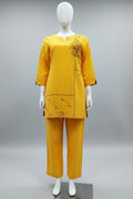 Sunshine Yellow Floral Hand-Embroidered Linen-Cotton Co-Ord Set