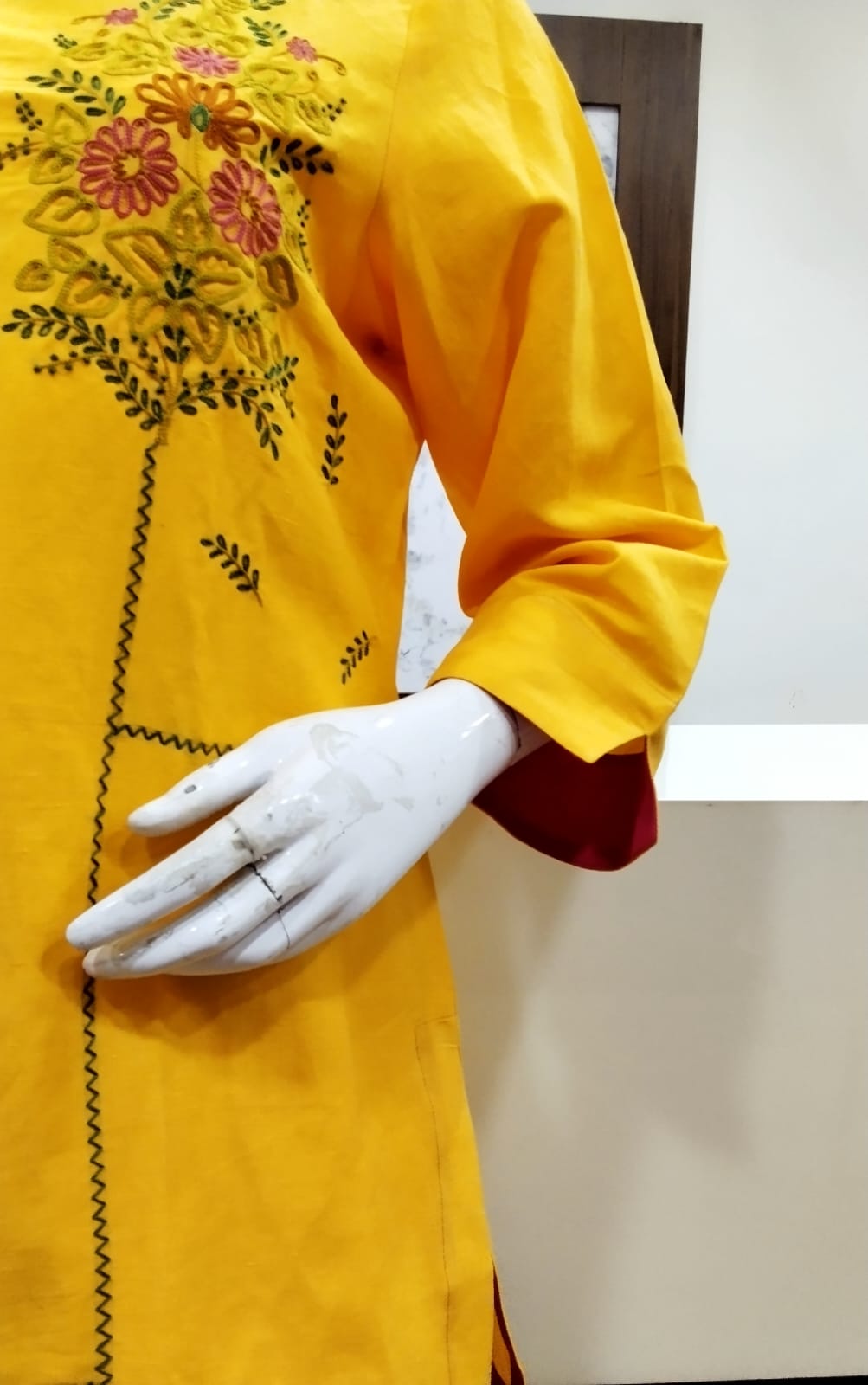 Sunshine Yellow Floral Hand-Embroidered Linen-Cotton Co-Ord Set