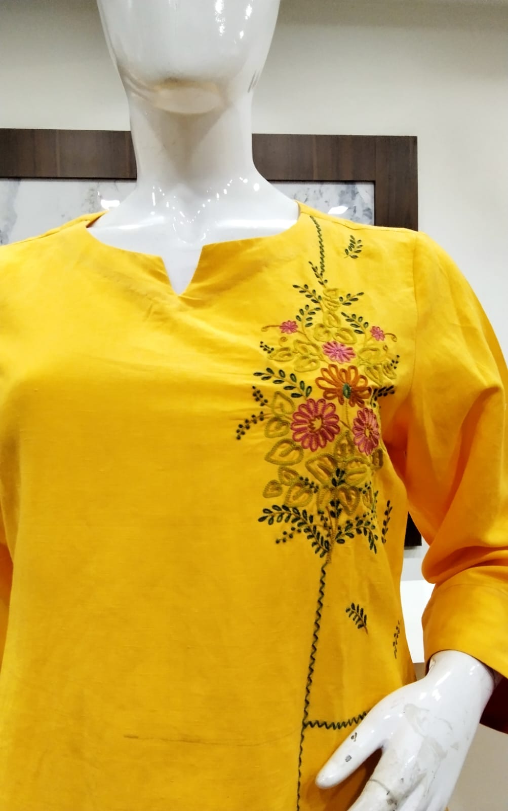 Sunshine Yellow Floral Hand-Embroidered Linen-Cotton Co-Ord Set