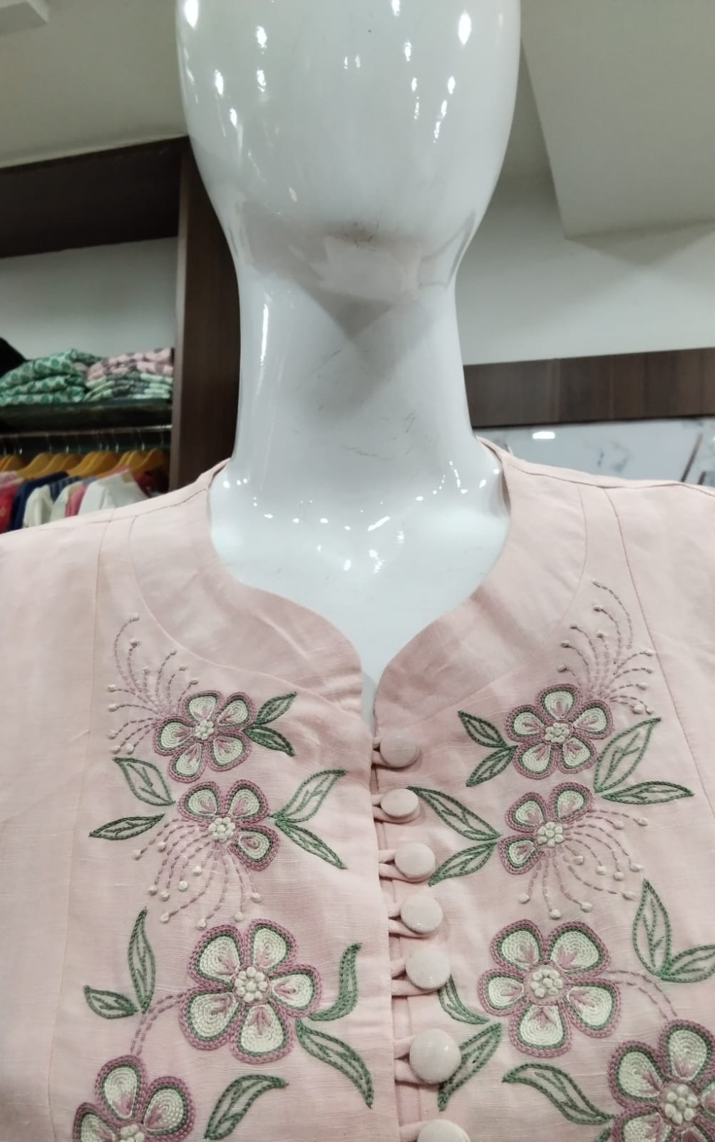 Blush Pink Floral Yoke Hand-Embroidered Linen-Cotton Co-Ord Set