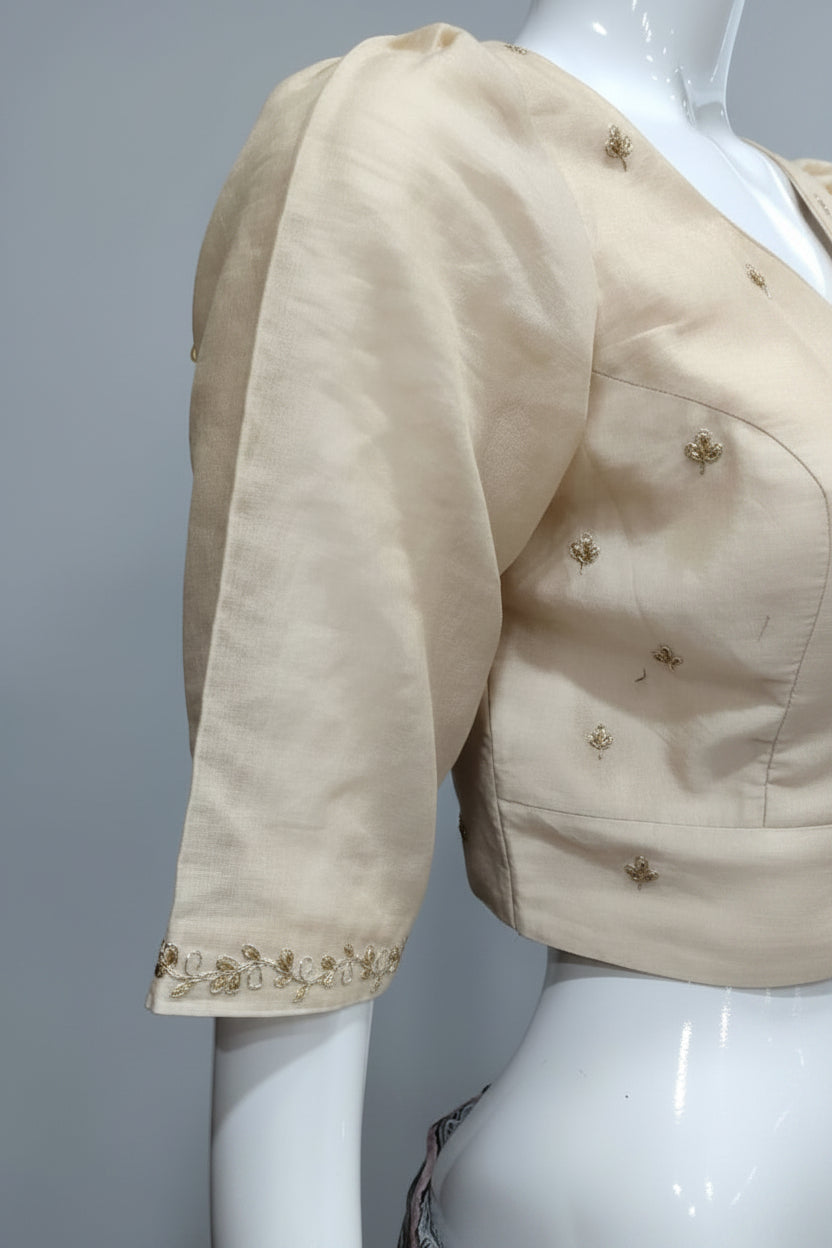 Beige Diamond Tissue Silk Readymade Blouse with Embroidered Booti & Vine Border