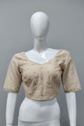 Beige Diamond Tissue Silk Readymade Blouse with Embroidered Booti & Vine Border