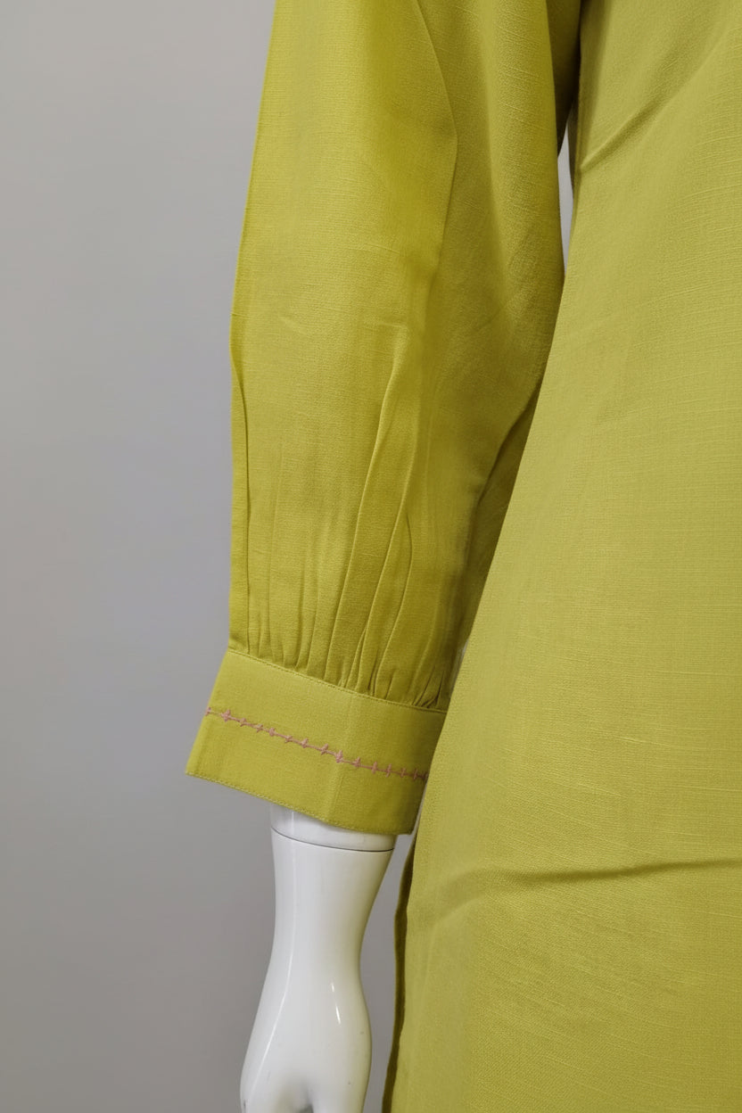 Chartreuse Linen Cotton Hand-Embroidered Co-Ord Set