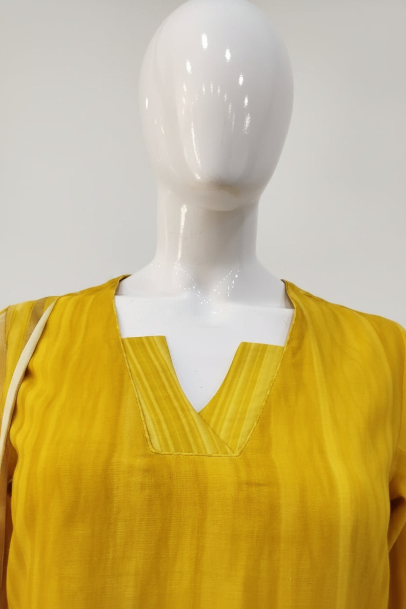 Sunshine Yellow Hand-Embroidered Kurta Set with Floral Dupatta