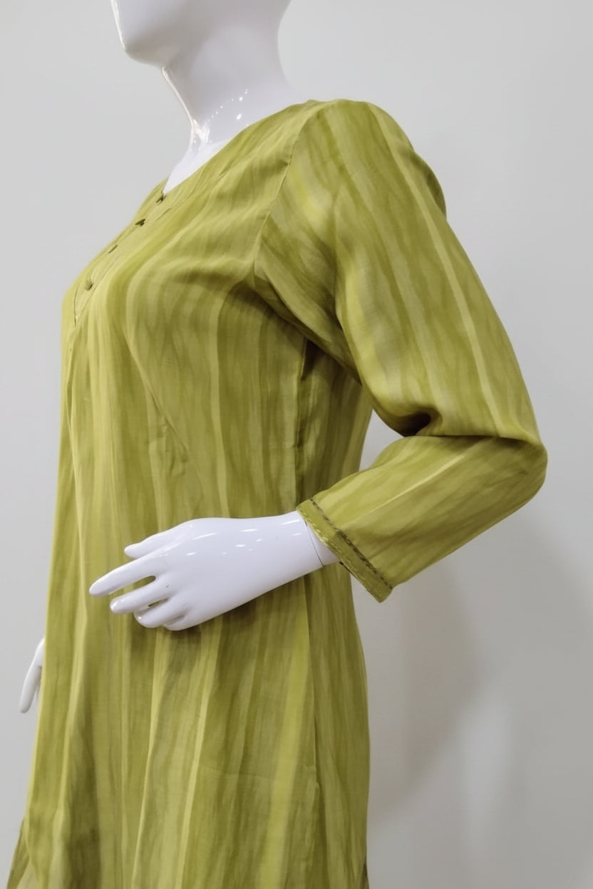 Olive Green Hand-Embroidered Kurta Set with Floral Dupatta