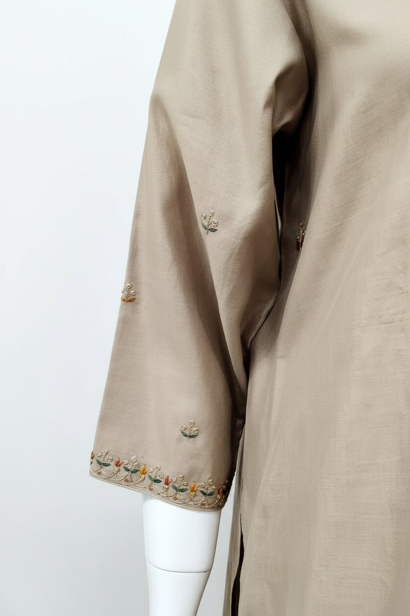 Taupe Elegance Pure Cotton Silk Suit Set