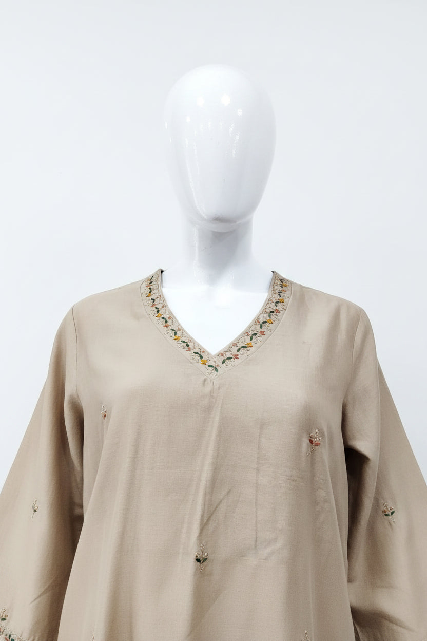 Taupe Elegance Pure Cotton Silk Suit Set