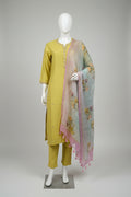 Chartreuse Bloom Pure Cotton Silk Suit Set