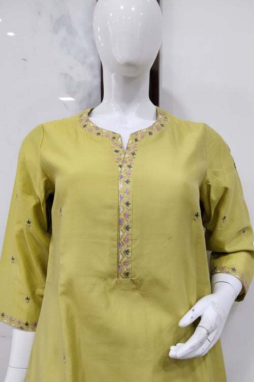 Chartreuse Bloom Pure Cotton Silk Suit Set