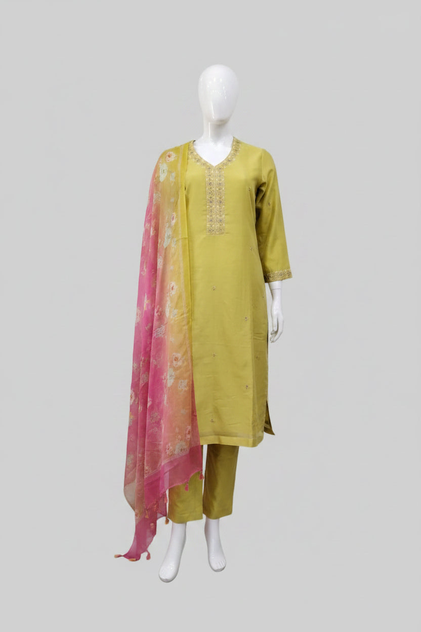 Olive Grace Pure Cotton Silk Suit Set