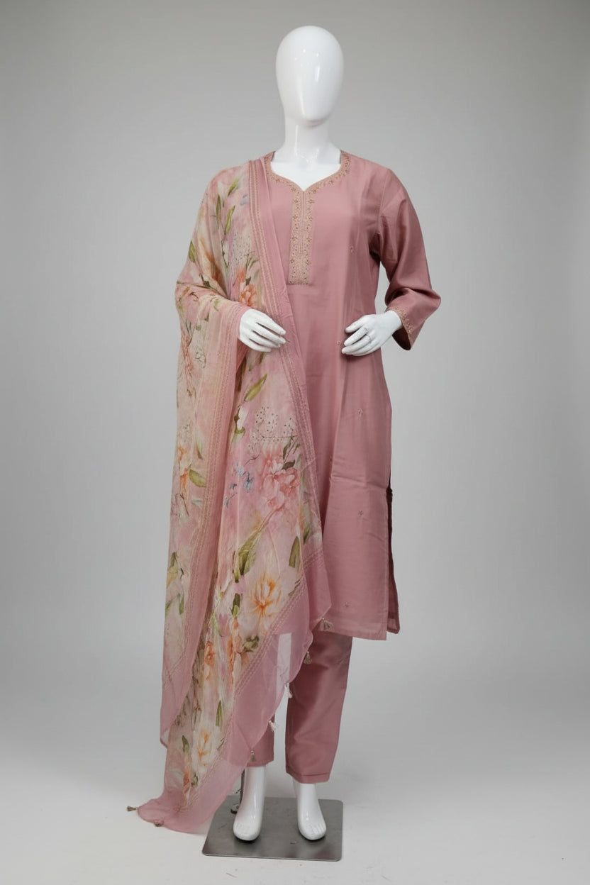 Dusty Rose Grace Pure Cotton Silk Suit Set