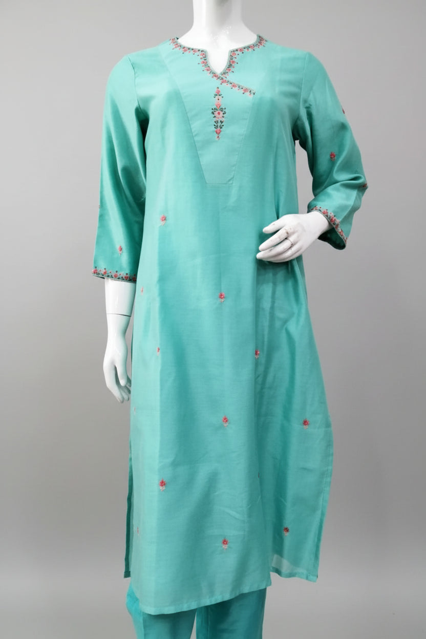 Seafoam Elegance Pure Cotton Silk Suit Set