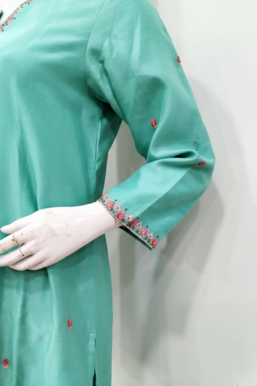 Seafoam Elegance Pure Cotton Silk Suit Set